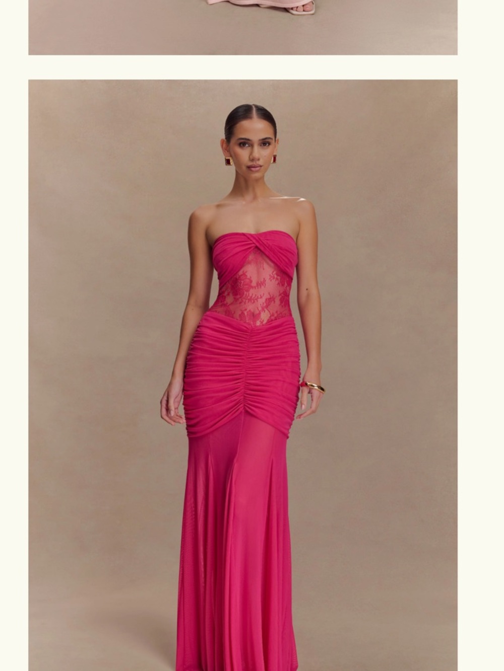 Meshki Hot Pink Strapless Lace-Detail Maxi Dress
